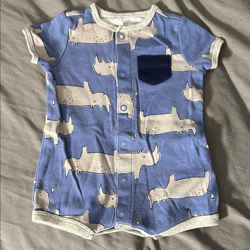 Carter's Blue and Gray Rhino Print Romper